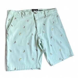 Raw Yarn Industries Men’s Stretch Twill Shorts Size 34 – Mint Green Banana Print